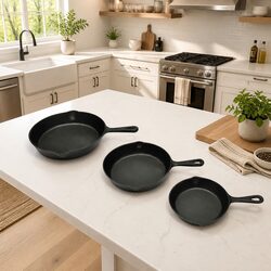 Cast Iron Grill Pans Set of 3 Extra Large Skillet Cookware BBQ Home Cooking