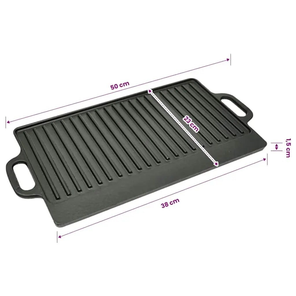 Cast Iron Reversible Grill Platter Double-Sided Griddle 50x23cm Black