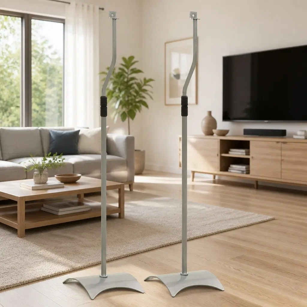 Speaker Stand Adjustable Height Silver Steel Home Audio Studio Mount