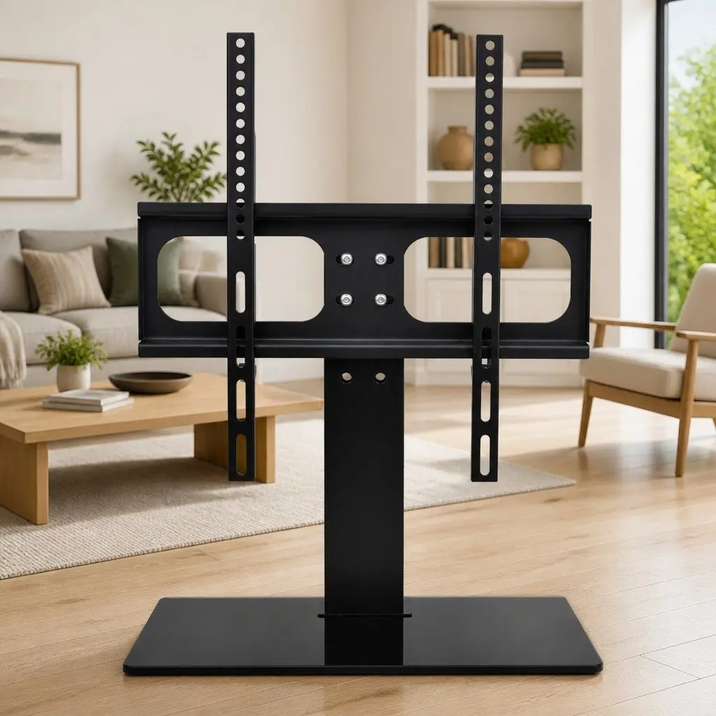 Pedestal TV Stand Height Adjustable 26-42 Inch Screen Mount Tempered Glass Base