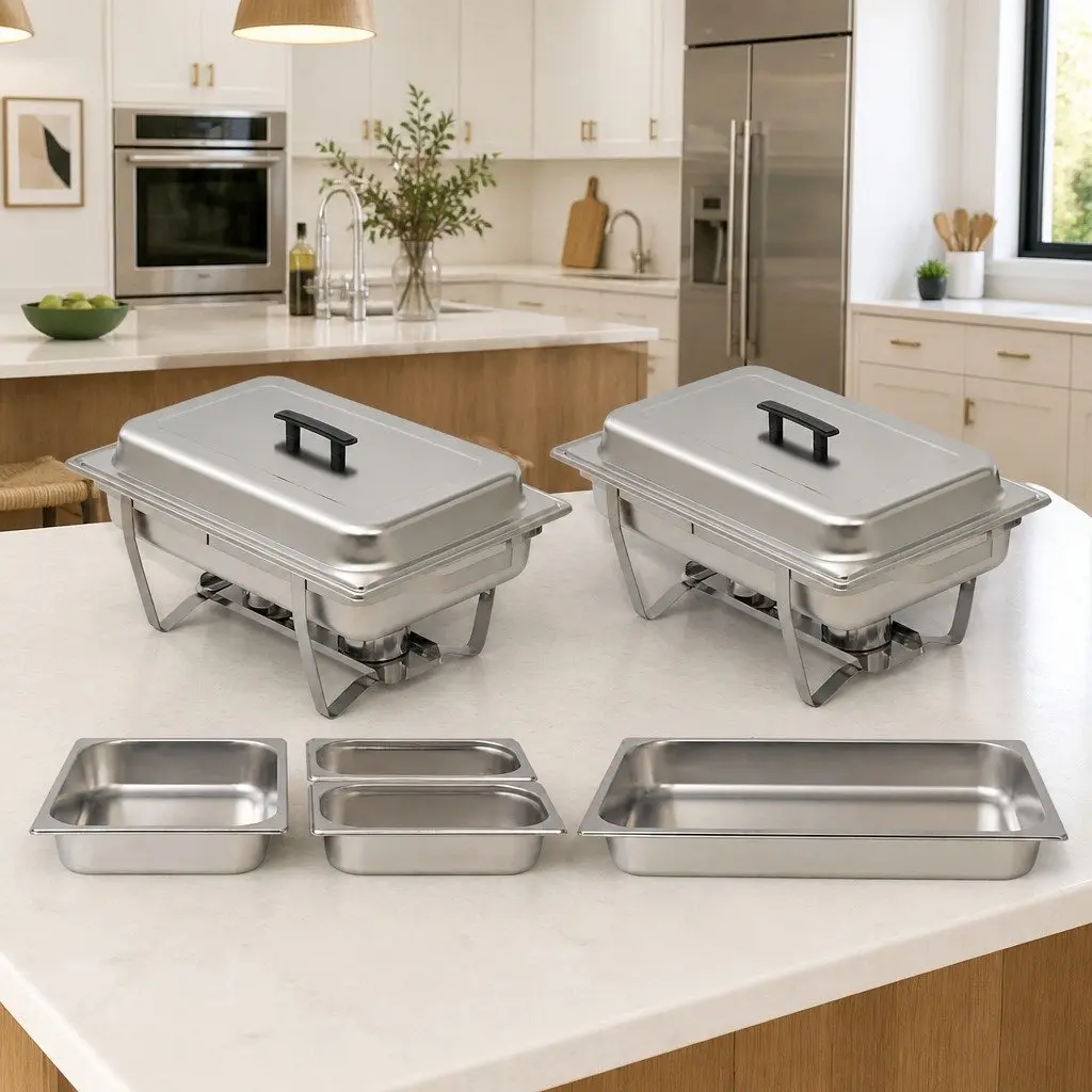 Chafing Dish Set Stainless Steel Food Warmer 2 Piece Silver