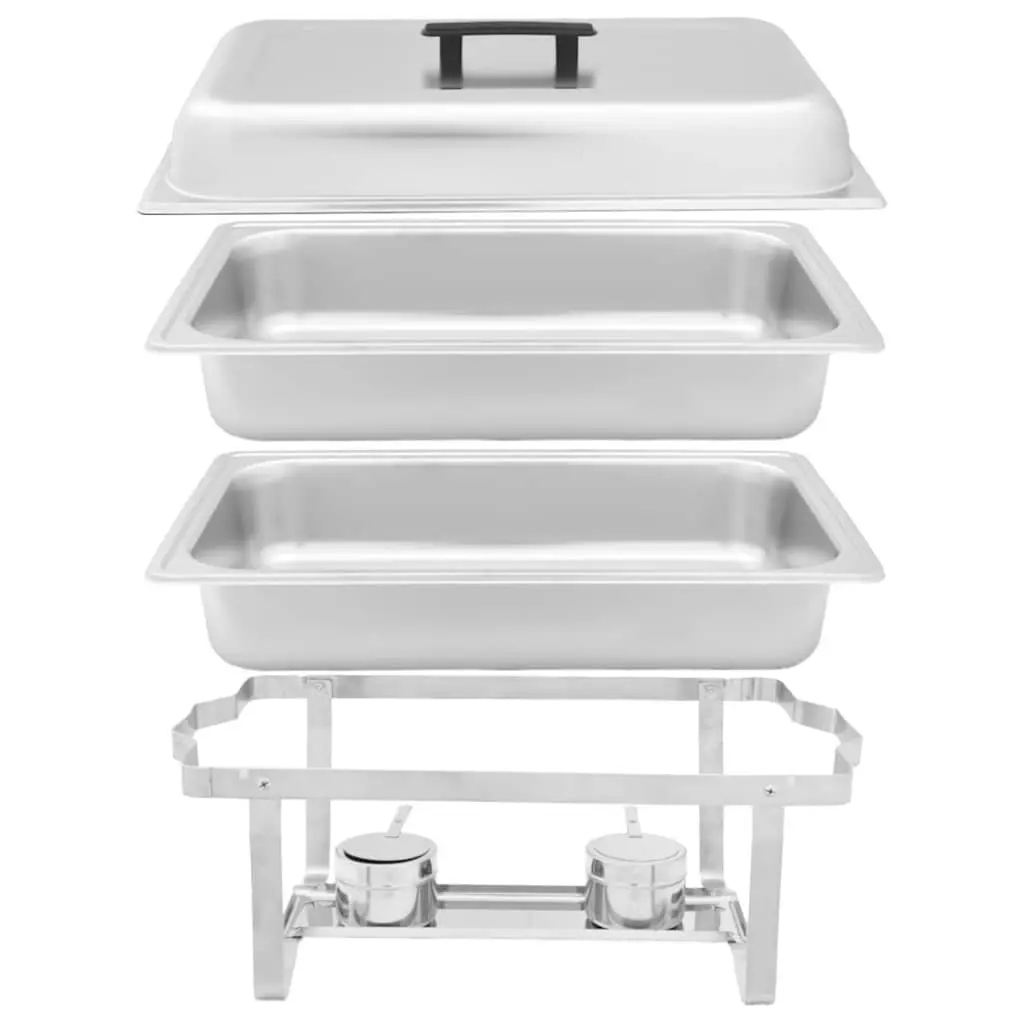 Chafing Dish Set Stainless Steel Food Warmer 2 Piece Silver