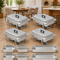 Chafing Dish Set 4 Piece Stainless Steel Food Warmer Catering Restaurant Party