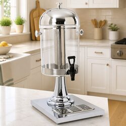 Juice Dispenser with Tap 8L Silver Beverage Server Buffet Event Cooling Cylinder