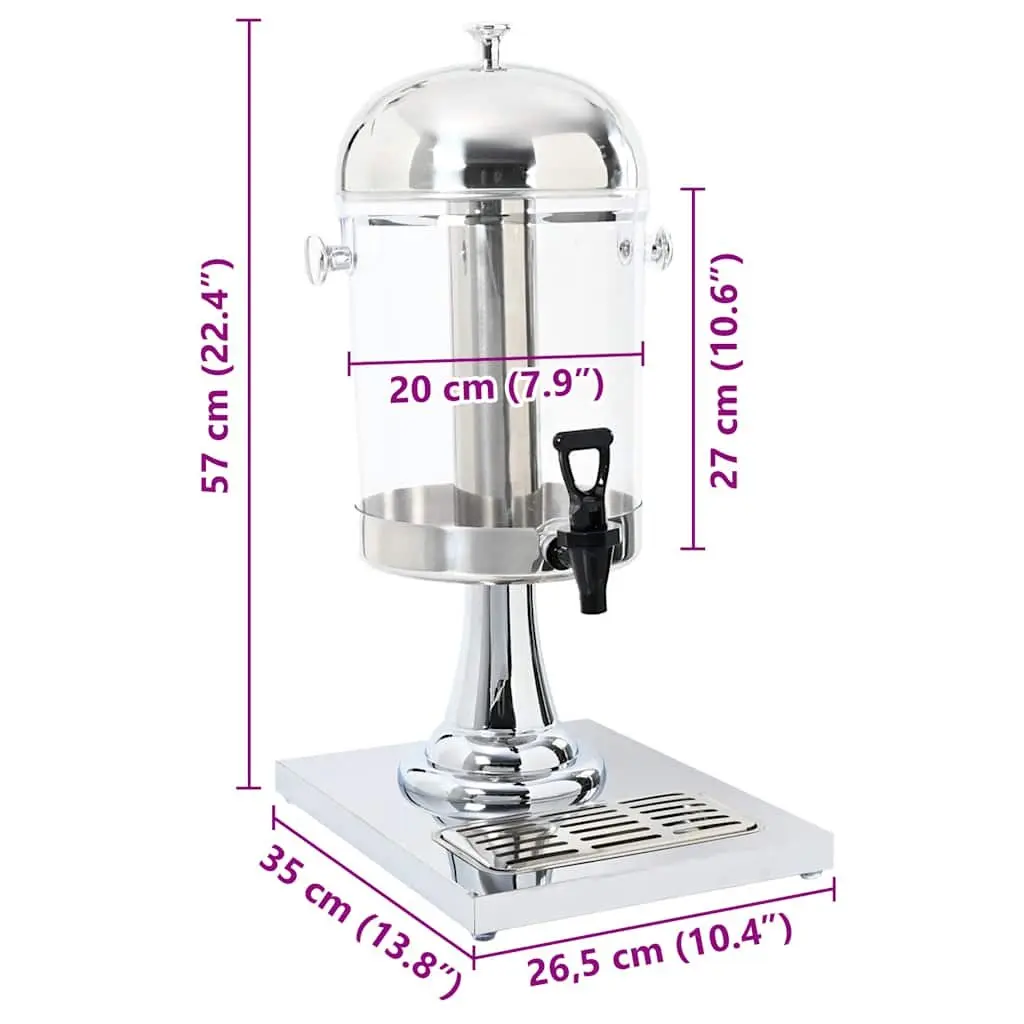 Juice Dispenser 8L with Tap Silver Beverage Server Cooling Cylinder