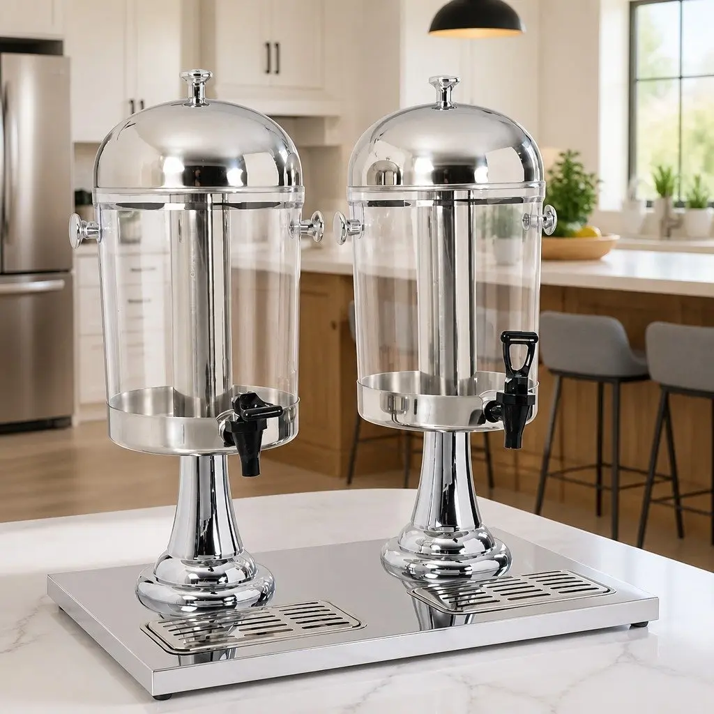 Double Beverage Dispenser Dual Juice Containers 8L Stainless Steel Silver
