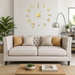3D Wall Clock Modern Design XXL 100cm Gold Decor Focal Point Living Room