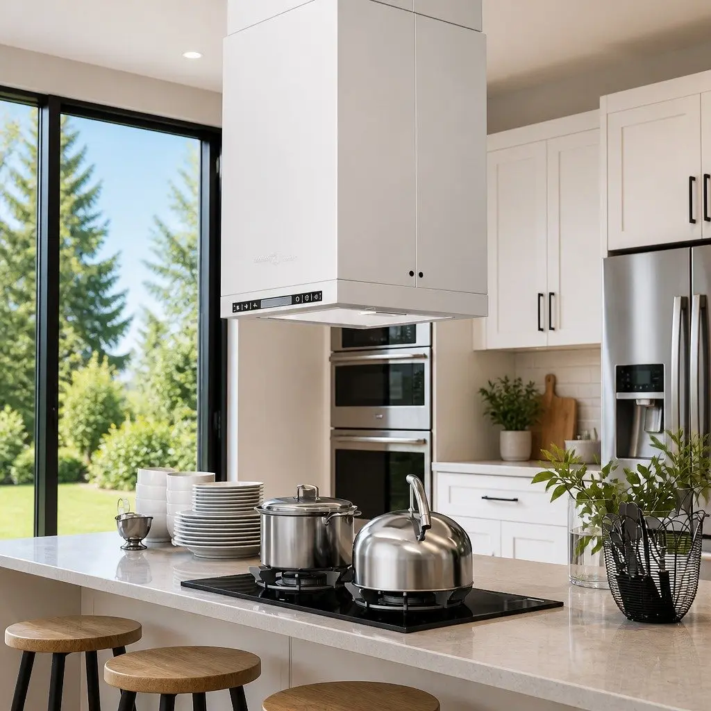 Island Range Hood LCD Display Touch Sensor 756 m³/h LED Stainless Steel Kitchen