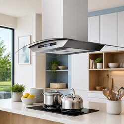 Island Range Hood 90cm LCD Touch Sensor 756m³/h LED Kitchen Extractor Silver