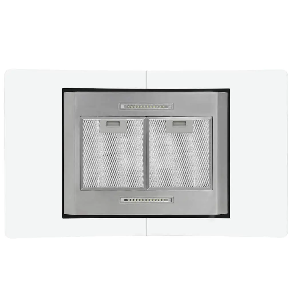 Island Range Hood 90cm LCD Touch Sensor 756m³/h Silver Stainless Steel Curved Glass Canopy Kitchen Extractor