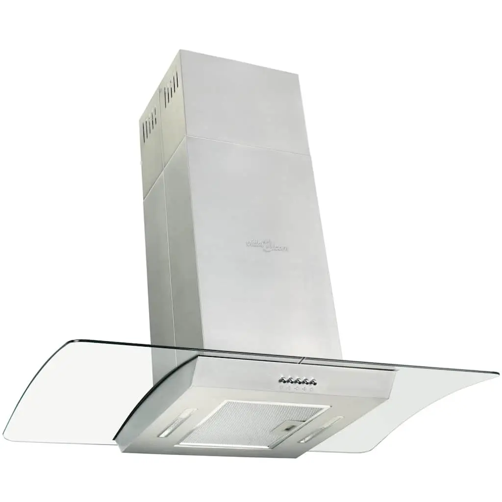 Island Range Hood Powerful 90cm Silver Stainless Steel with LED Lights and 3 Speed Settings