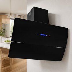 Wall Mounted Range Hood 90cm Stainless Steel Kitchen Extractor Fan 756m³/h Black