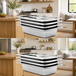 Gastronorm Containers 8 pcs GN 1/3 65 mm Stackable Steam Table Pans
