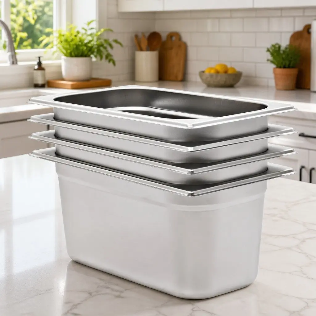 Gastronorm Containers Stackable GN 1/3 150 mm Silver 4 Piece Steam Table Pans Professional Kitchen