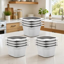 Gastronorm Containers 12 pcs GN 1/6 100 mm Stackable Steam Table Pans Silver