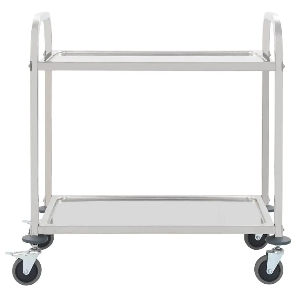 2-Tier Kitchen Trolley Stainless Steel Service Cart with Castors Silver