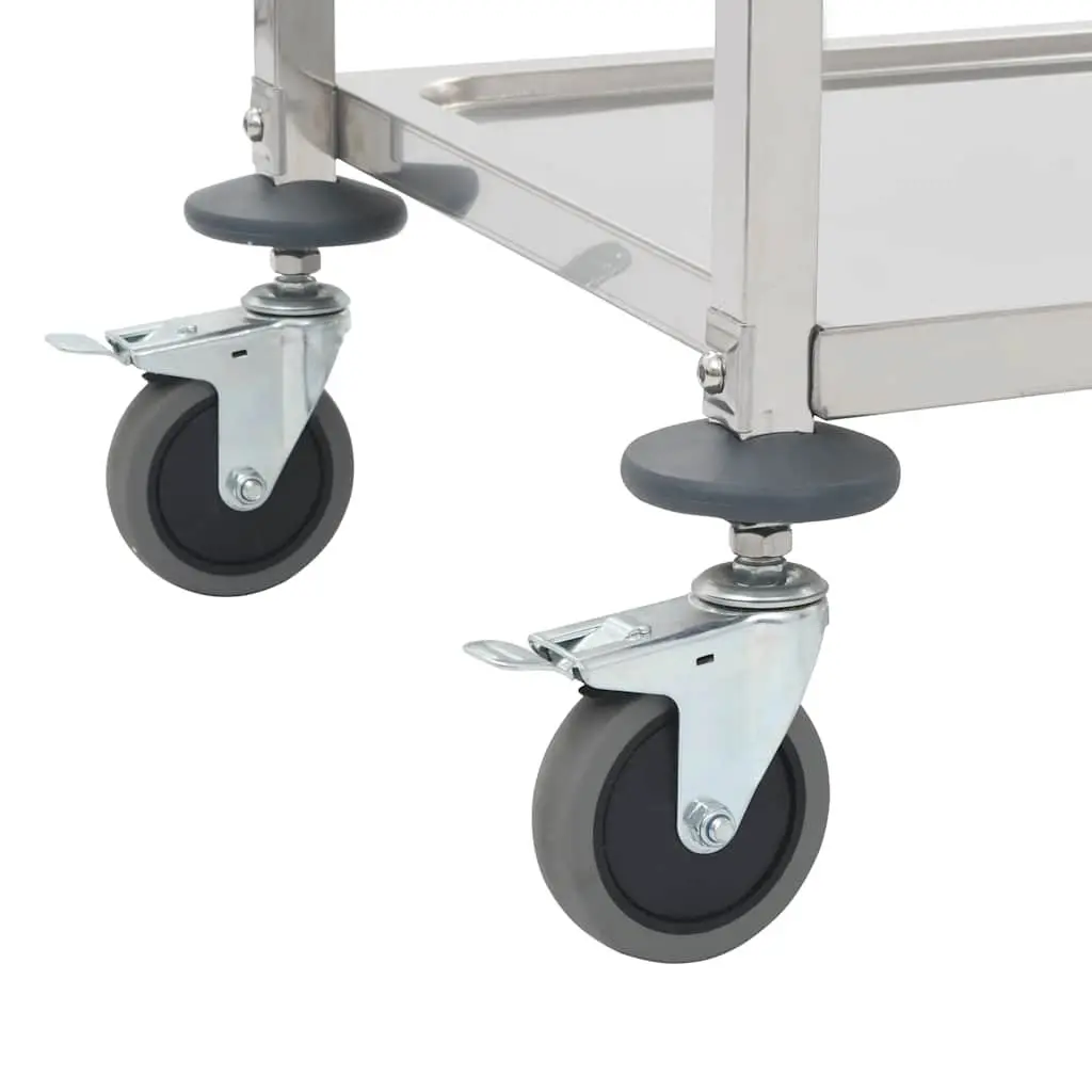 2-Tier Kitchen Trolley Stainless Steel Service Cart with Castors Silver