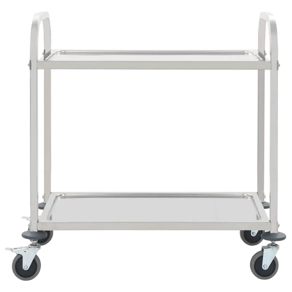Kitchen Trolley 2-Tier Stainless Steel Rolling Utility Cart Silver