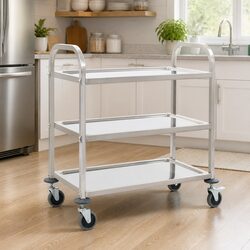3-Tier Kitchen Trolley Stainless Steel Rolling Service Cart Dining Storage