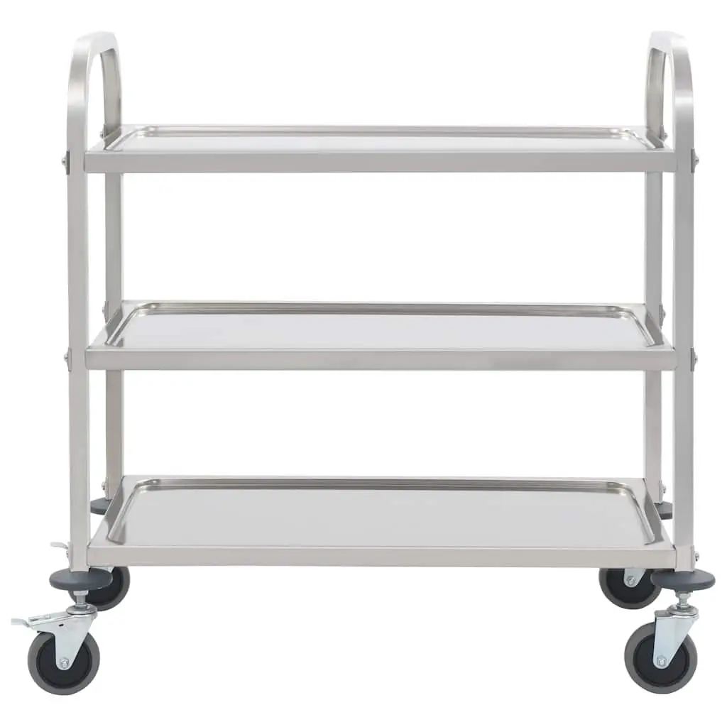 3-Tier Kitchen Trolley Stainless Steel Rolling Cart with Castors and Brakes Silver
