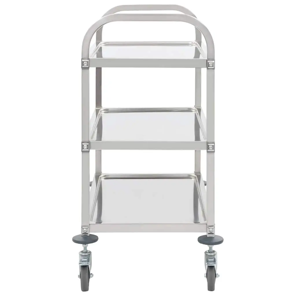 3-Tier Kitchen Trolley Stainless Steel Rolling Cart with Castors and Brakes Silver