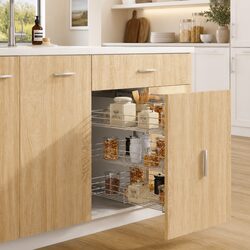 3-Tier Pull-out Kitchen Wire Basket Storage Organiser Cupboard Sliding Shelf