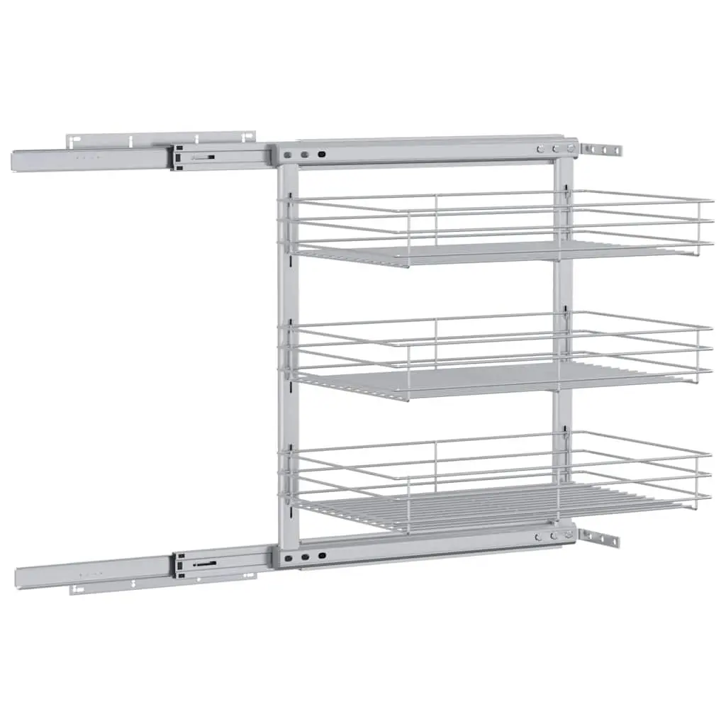 3-Tier Pull-out Kitchen Wire Basket Storage Organiser Silver