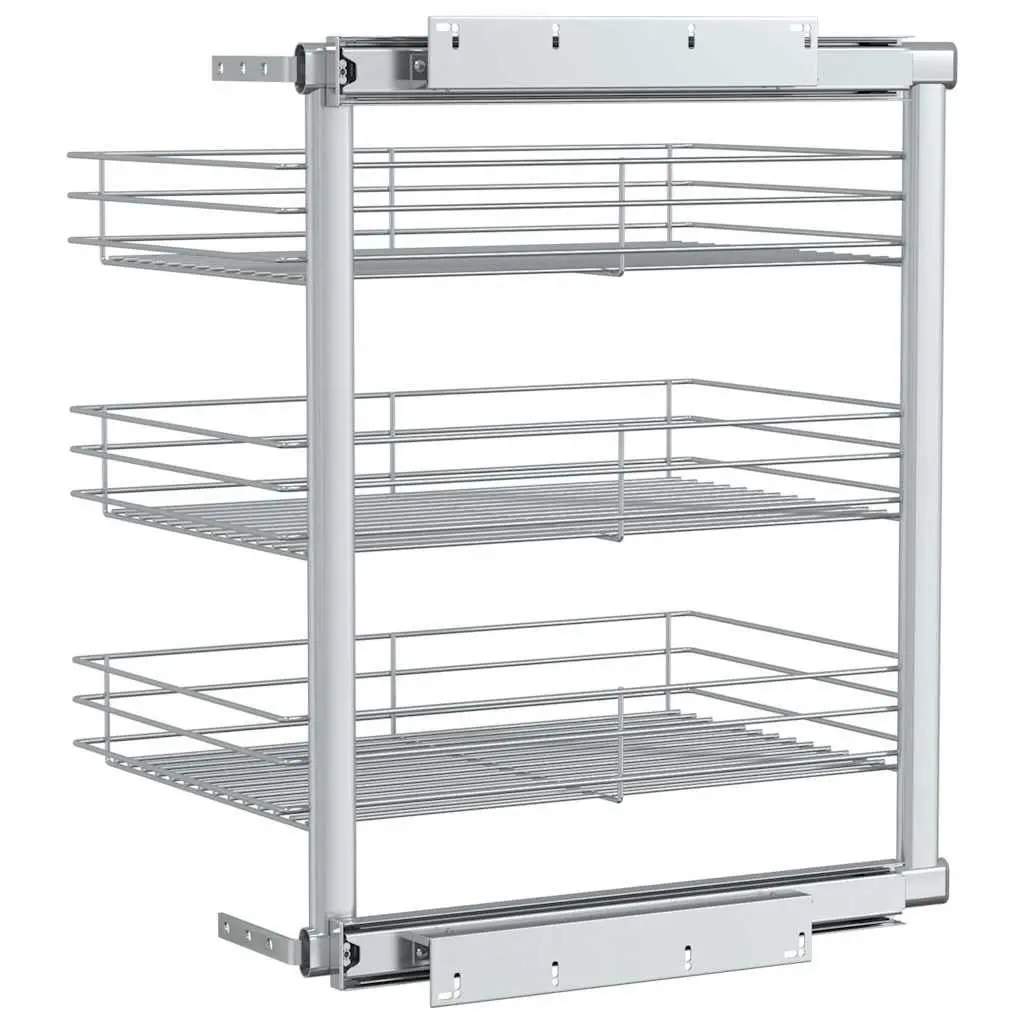 3-Tier Pull-out Kitchen Wire Basket Storage Organiser Silver