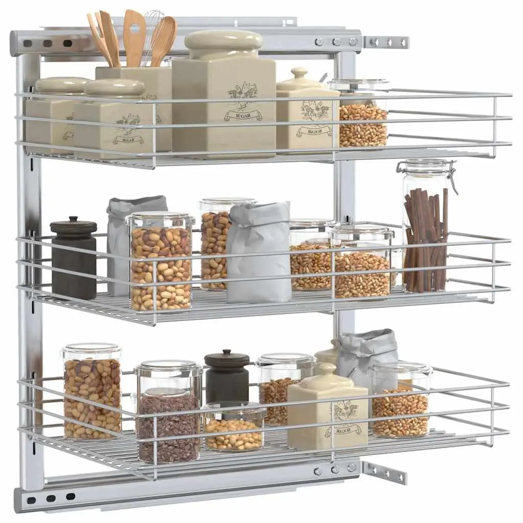 3-Tier Pull-out Kitchen Wire Basket Storage Organiser Silver
