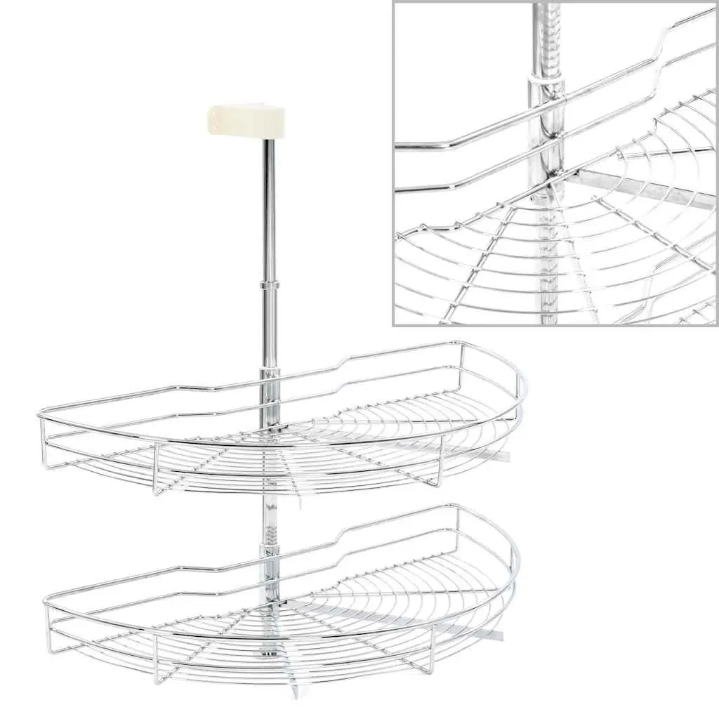 2-Tier Wire Basket Kitchen Organiser 180 Degree Rotating Silver Electroplated Wire Storage Rack