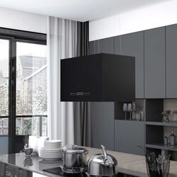 Island Range Hood 55 cm Touch Sensor LCD Display Black Powder-coated Steel