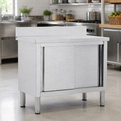 Stainless Steel Work Table with Sliding Doors Storage 100x50x95-97cm Commercial