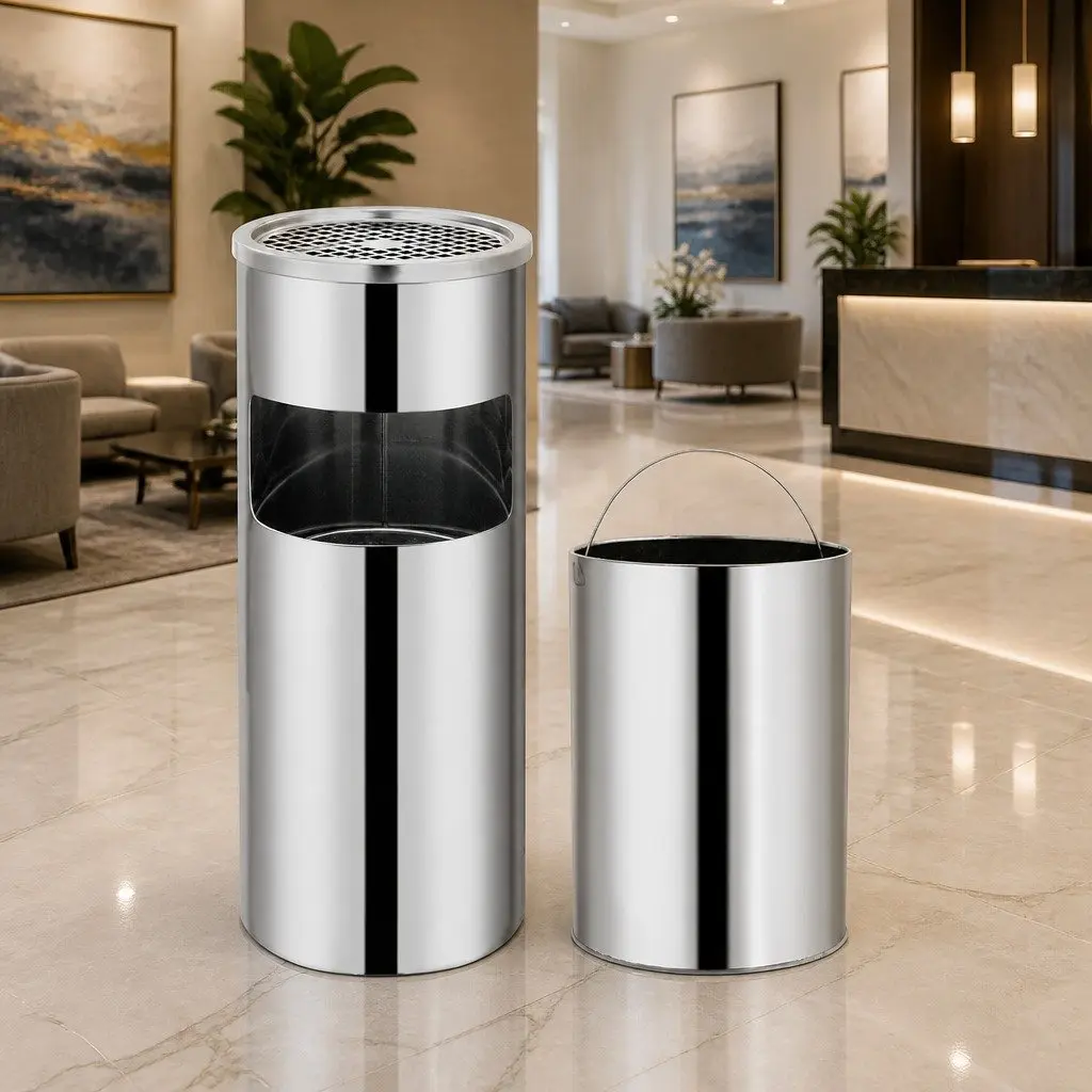 Stainless Steel Ashtray Dustbin 30L Silver Waste Bin for Hotel Restaurant Office