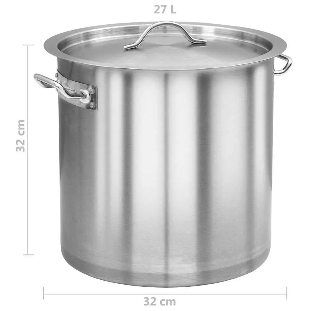 Stock Pot Large Capacity 26L Stainless Steel Kitchen Cookware Silver