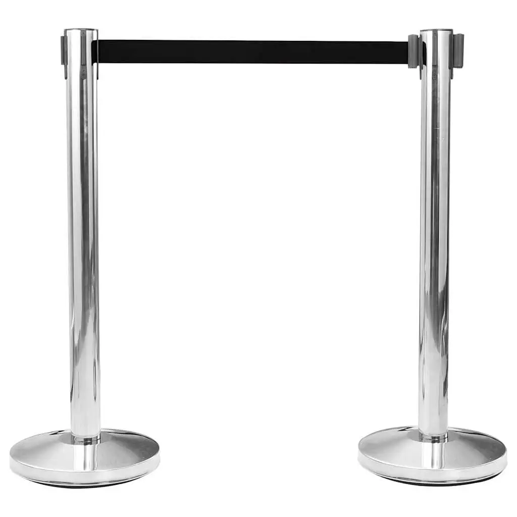 Retractable Belt Barrier 200cm Black Crowd Control Safety Stanchion System