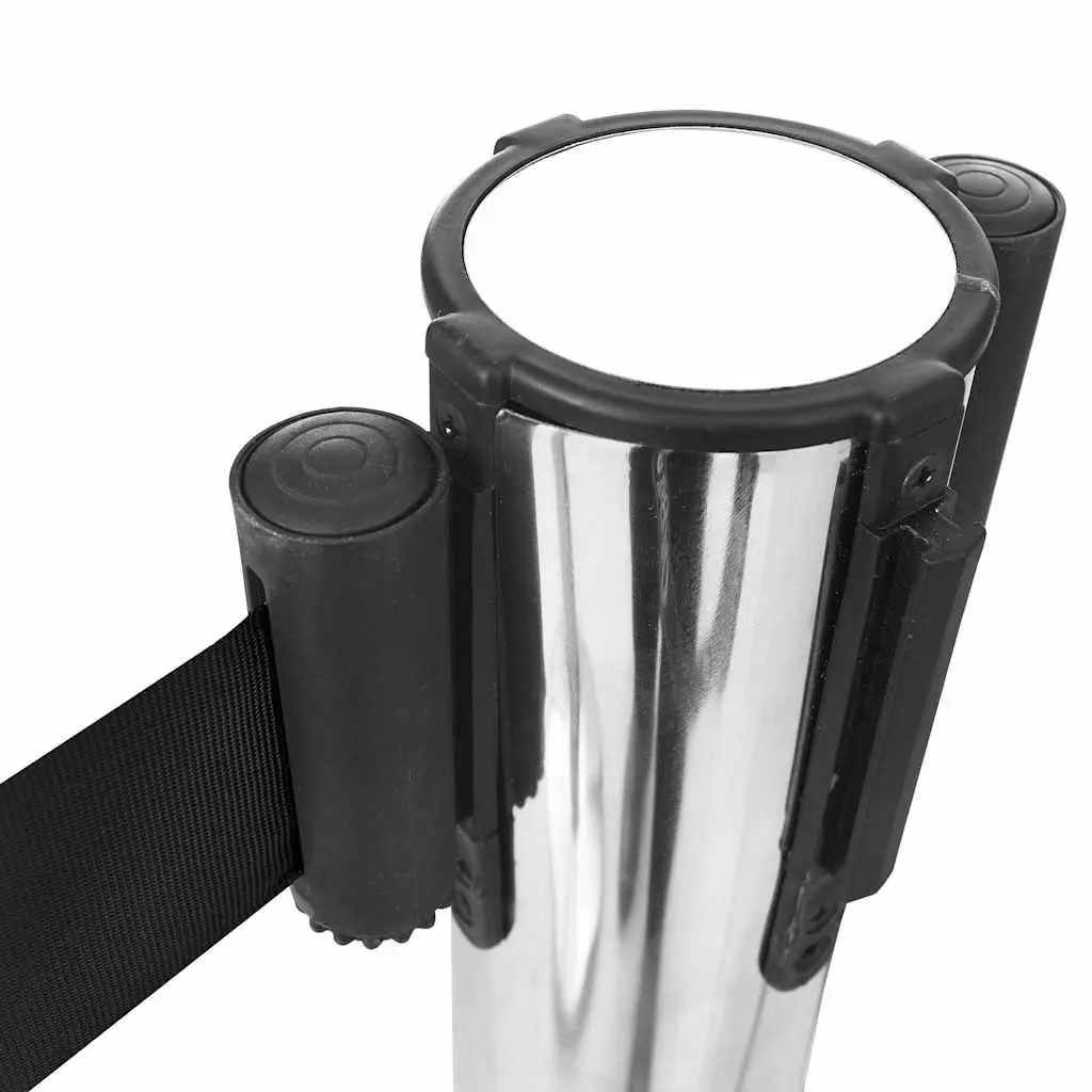Retractable Belt Barrier 200cm Black Crowd Control Safety Stanchion System