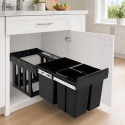 Kitchen Waste Bin Pull-out Dustbin Soft-Close 48L Black Recycling Sorting