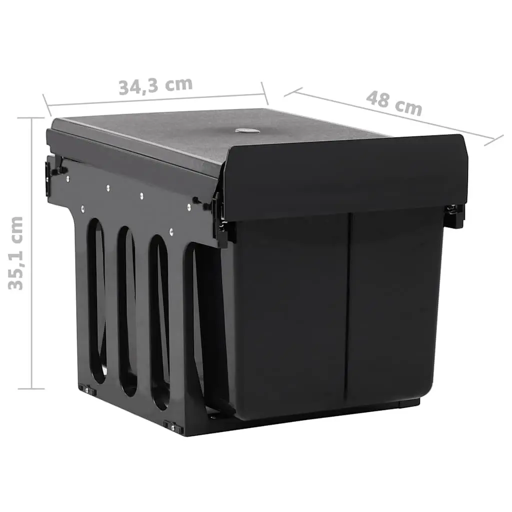 Kitchen Waste Bin Pull-out Soft-Close 48L Black Recycling Sorting