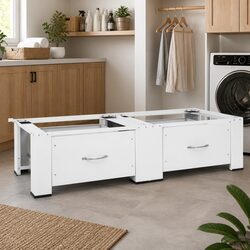 Washer Dryer Pedestal Stand with Drawers White Storage Laundry Machine Riser