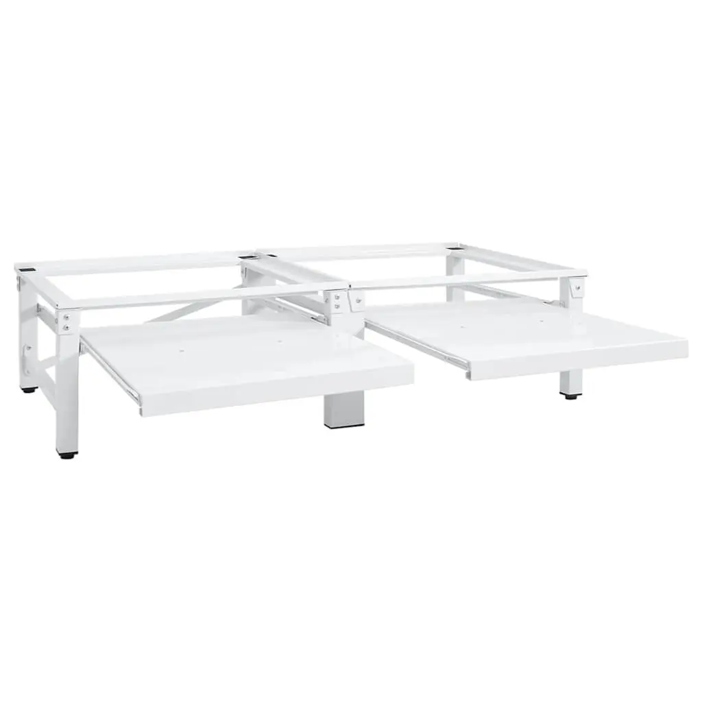 Washing Machine Dryer Pedestal Riser Stand with Pull-out Storage Shelves Steel Height Adjustable Non-slip Pads