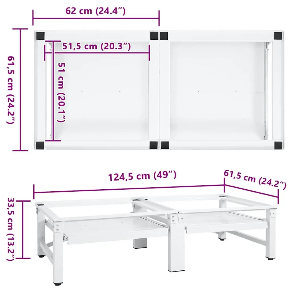 Washing Machine Dryer Pedestal Riser Stand with Pull-out Storage Shelves Steel Height Adjustable Non-slip Pads