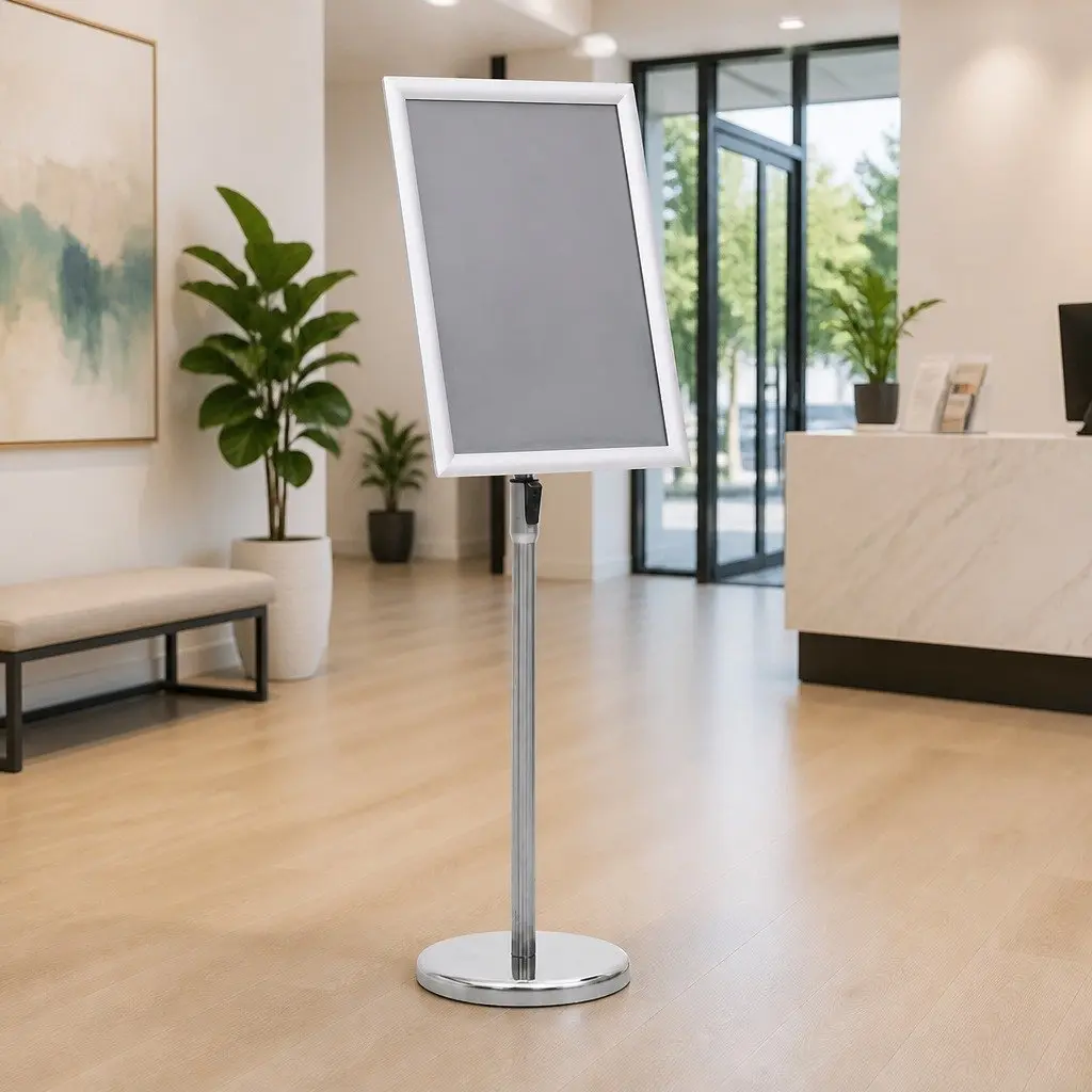 A3 Pedestal Poster Stand Adjustable Silver Aluminium Display Floor Stand