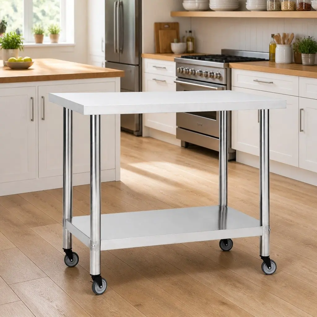 Commercial Work Table Mobile Food Prep Station Stainless Steel 80 x 60 x 85 cm