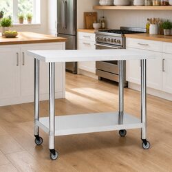 Commercial Work Table with Wheels Mobile Food Prep Station Kitchen Gastronomy