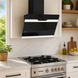 Wall Range Hood 60cm Kitchen Extractor Cooker Hood Black Tempered Glass