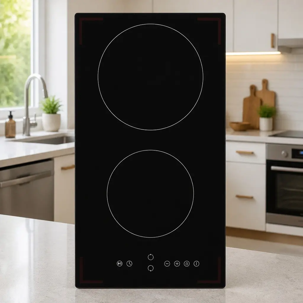 Ceramic Hob 2 Burner Electric Cooktop Touch Control 3000W Black Built-in