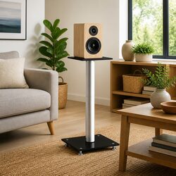 Speaker Stands Pair Black Tempered Glass Pillar Design Audio Stand Mount