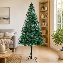 Artificial Christmas Tree 180cm Green Pinecones White Tips Holiday Decoration