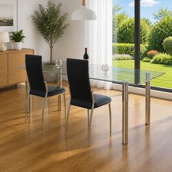 Dining Chairs 2 pcs Black Synthetic Leather Modern Kitchen Seating Ergonomic