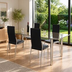 Dining Chairs Set 4 pcs Black Faux Leather Kitchen Room Seating Furniture